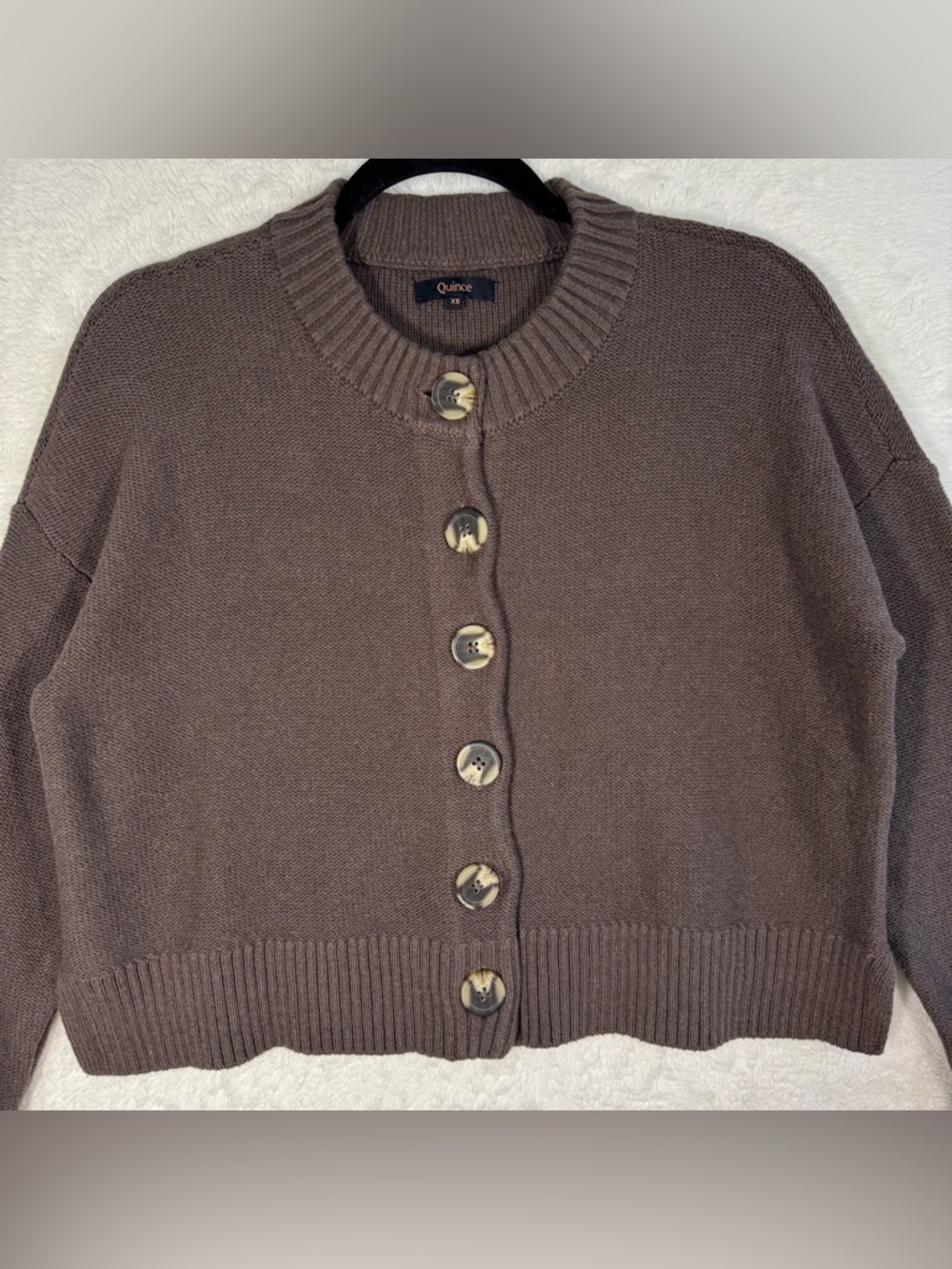 Quince Brown Cropped Button-Up Cardigan Sweater - Picture 3 of 9